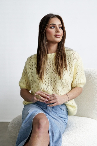 azurowy sweter kid moher welna na krotki rekaw zolty www.butiklatuss.pl