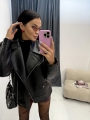 kurtka ramoneska la milla czarna o dluzszym oversizowym kroju rozmiar uniwersalny www.butiklatuss.pl dluga oversize