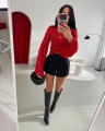koronkowy golf la milla czerwony z marszczeniem marszczony bluzka koronkowa rozkloszowane rekawy www.butiklatuss.pl