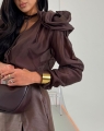 koszula la milla z kwiatem czekoladowa wiazanie na szyi na dekolcie z wiskozy www.butiklatuss.pl