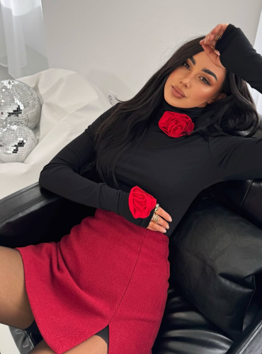 golf la milla czarny z rozami czerwonymi czerwone roze s m l www.butiklatuss.pl